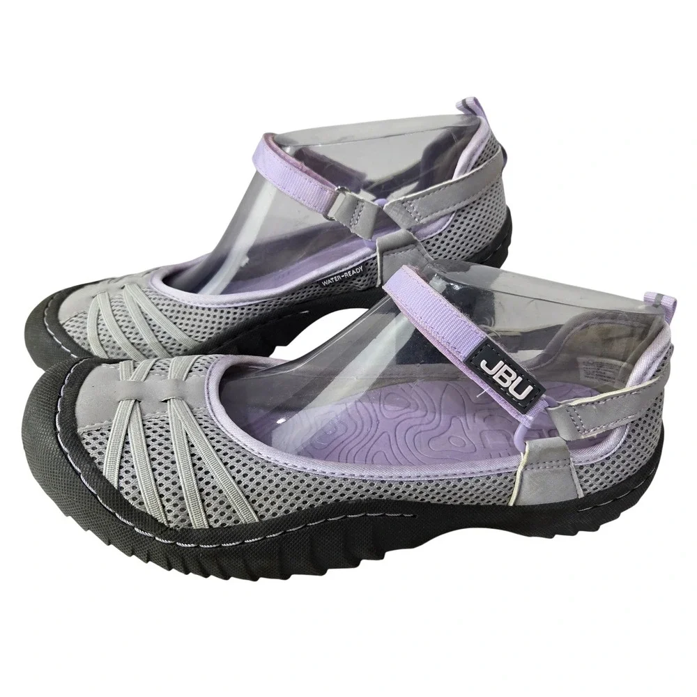 JBU Size 8.5 Malibu Vegan‎ Water Ready Shoe Grey Purple Mesh Mary Jane #1070